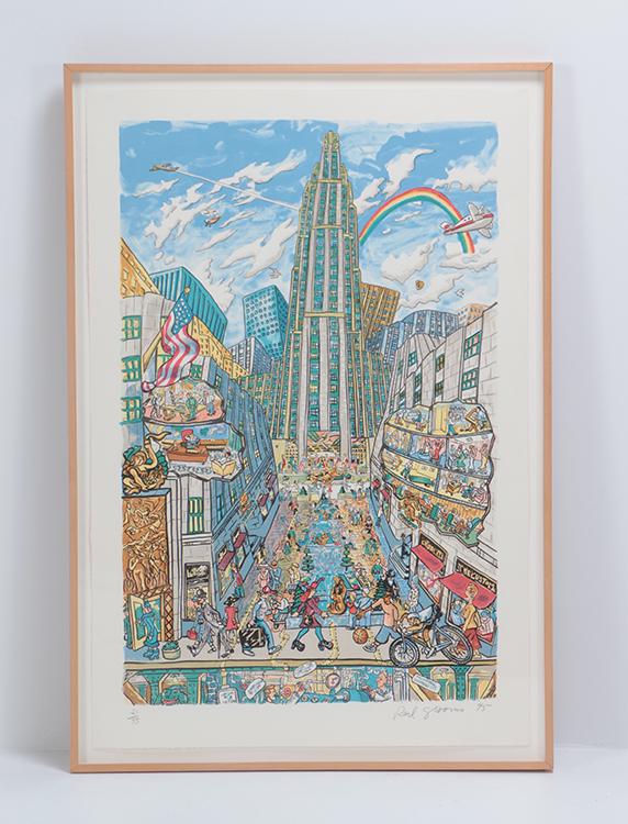 RED GROOMS "ROCKEFELLER CENTER" COLOR LITHOGRAPH ON PAPER SIGNED RED GROOMS CIRCA 1995 (1 of 9)