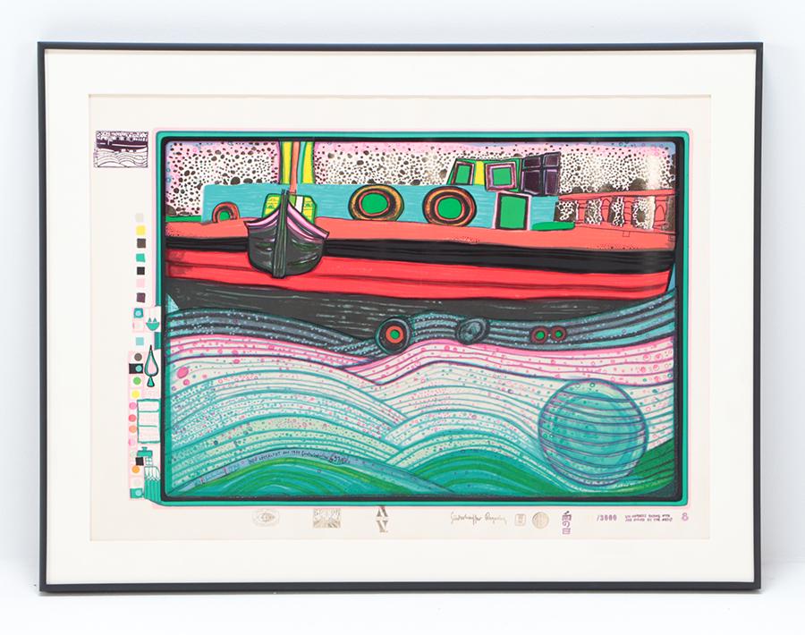 FRIEDENSREICH HUNDERTWASSER (AUSTRIAN 1928-2000) "REGENTAG AUF LIEBEWELLEN" SCREENPRINT IN COLORS (1 of 9)