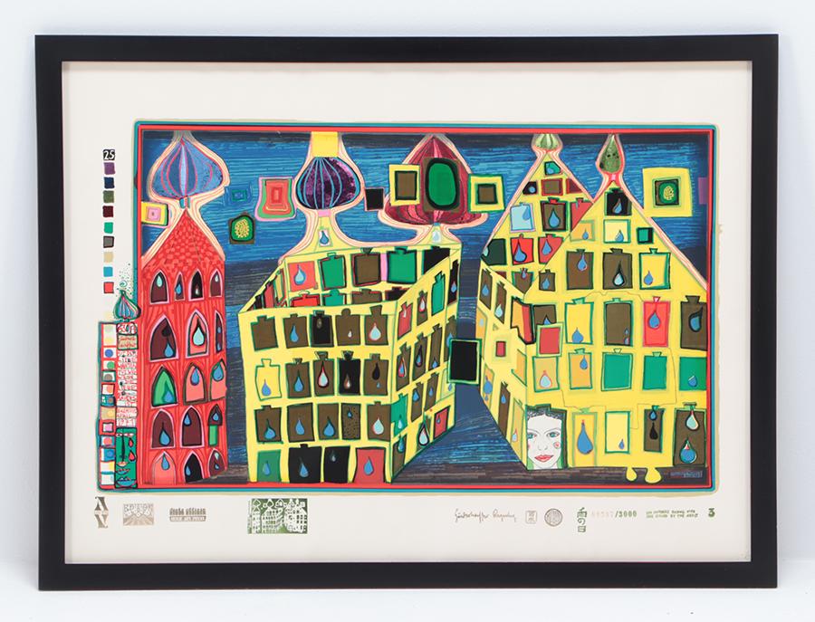 FRIEDENSREICH HUNDERTWASSER (AUSTRIAN 1928-2000) SCREENPRINT IN COLOR SIGNED AND STAMPED CIRCA 1971 (1 of 8)