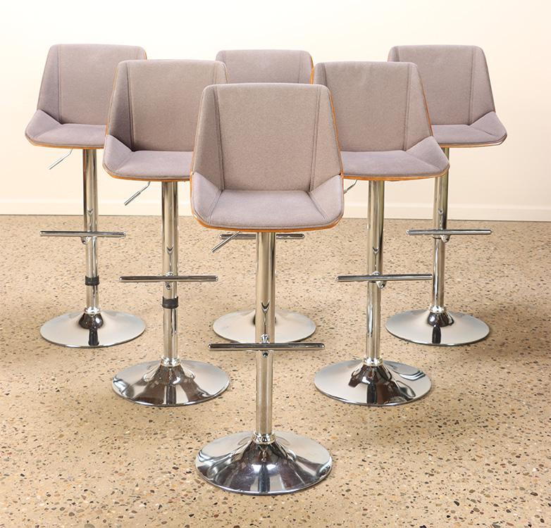 SIX WALNUT & CHROME BISTRO KITCHEN CHAIRS (1 of 5)