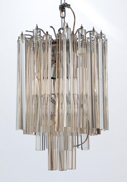 ITALIAN SIX LITE CHANDELIER HAVING ROUND AND: Italian six lite chandelier having round and tryptic design glass rods C 1950. Ht: 20" Wd: 13"