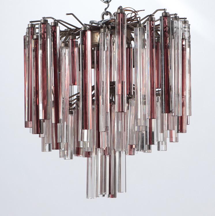 ITALIAN SIX LITE CHANDELIER HAVING TWO-TONE GLASS (1 of 4)