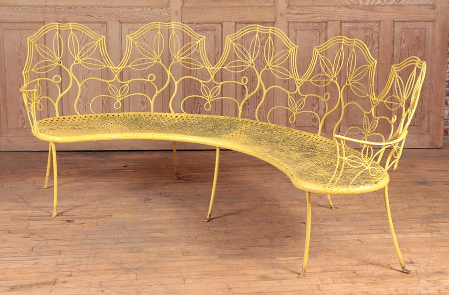 WROUGHT IRON BENCH AND CHAIR ATTRIBUTED TO LEINFELDER. (1 of 10)