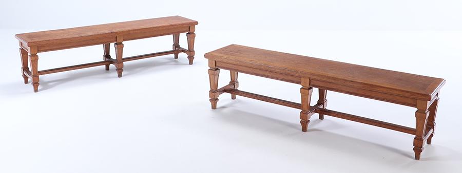 PAIR FRENCH OAK BENCHES FROM THE BANC DE FRANCE C 1900. (1 of 6)