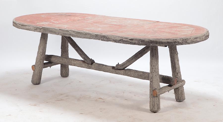 A LARGE FAUX BOIS DINING TABLE WITH PATCHWORK TOP AND NATURALISTIC BASE (1 of 6)