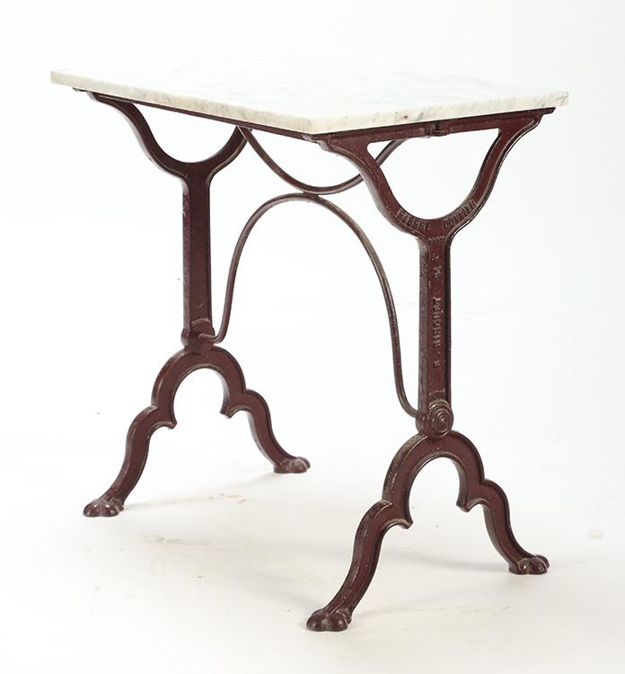 SMALL FRENCH CAST IRON AND MARBLE GARDEN TABLE. (1 of 6)