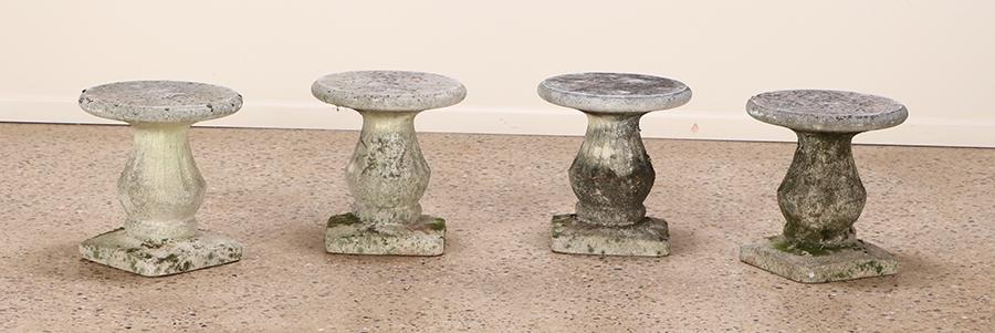 FOUR FRENCH CAST STONE GARDEN STOOLS. (1 of 7)