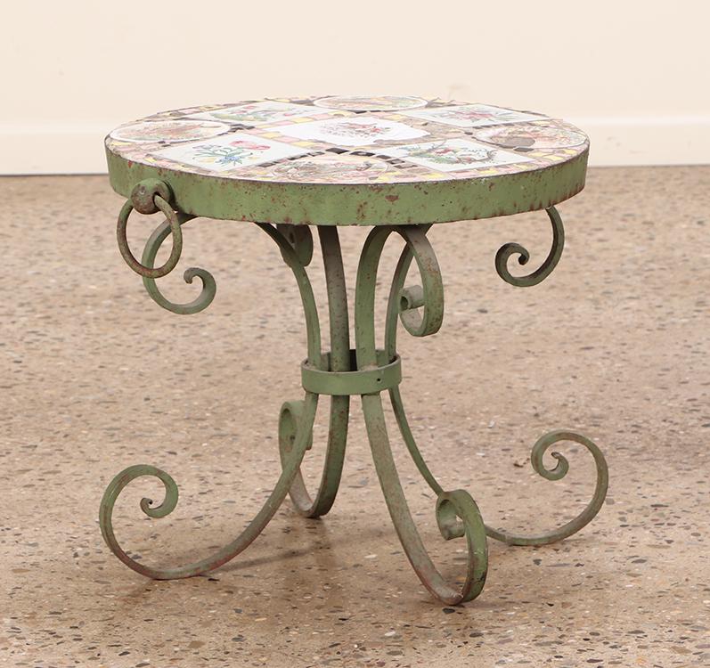 FRENCH WROUGHT IRON TILE TOP TABLE C 1940. (1 of 5)