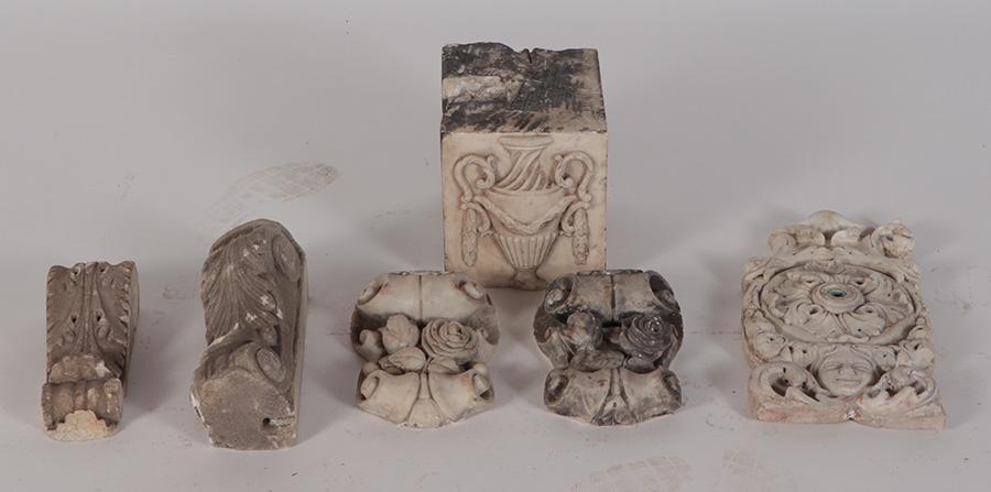 A COLLECTION OF SIX CARVED MARBLE AND CAST STONE ARCHICTECTURAL ELEMENTS. (1 of 5)