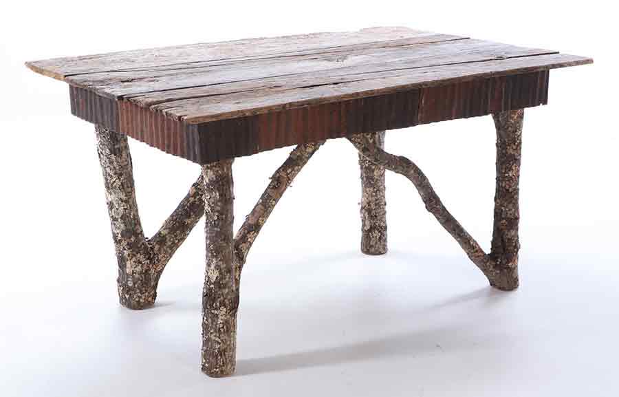 AN ANTIQUE WOOD POTTING TABLE HAVING TWIG FORM BASE. (1 of 6)