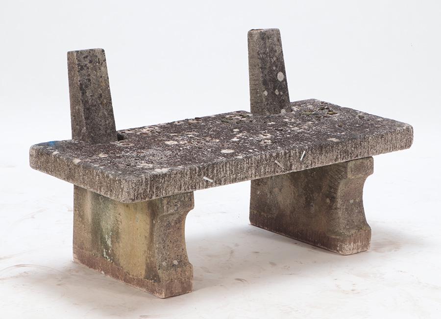 FRENCH THREE PIECE CAST STONE GARDEN BENCH. (1 of 5)