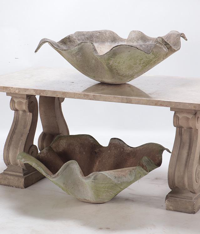 A PAIR OF  FRENCH WILLY GUHL CAST STONE HANKERCHIEF FORM PLANTERS C 1970. (1 of 5)