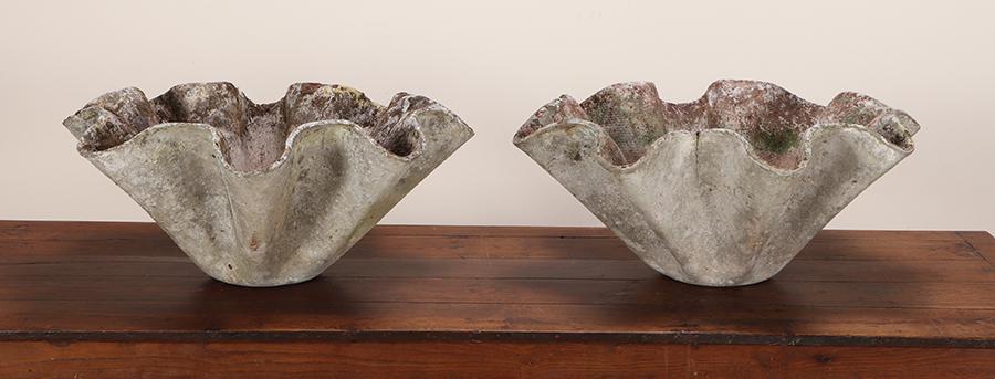 PAIR FRENCH CAST STONE HANDKERCHIEF     WILLY GUHL PLANTERS C 1970. (1 of 6)