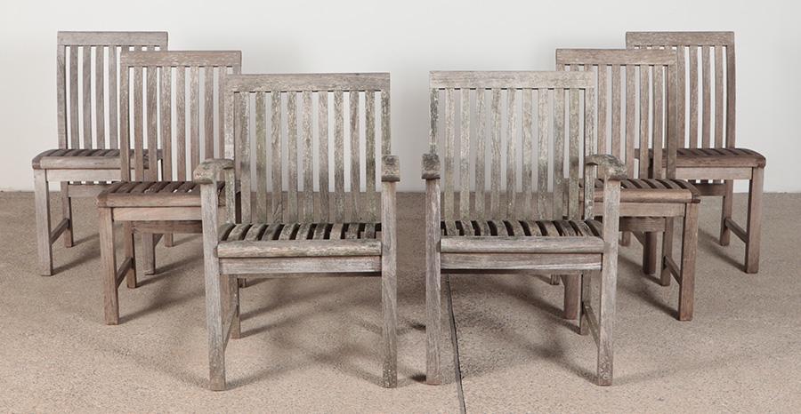 SIX SMITH AND HAWKIN TEAK CHAIRS INCLUDING TWO ARM CHAIRS. (1 of 8)