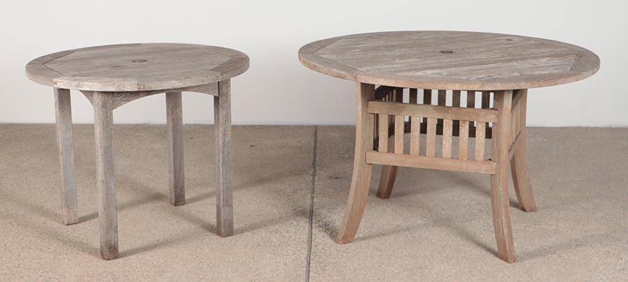 A COUNTRY CASUAL TEAK TABLE AND A TEAK TABLE BY ROYAL TEAK. (1 of 9)