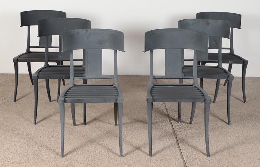 A SET OF SIX RESTORATION HARDWARE METAL GARDEN CHAIRS. (1 of 7)