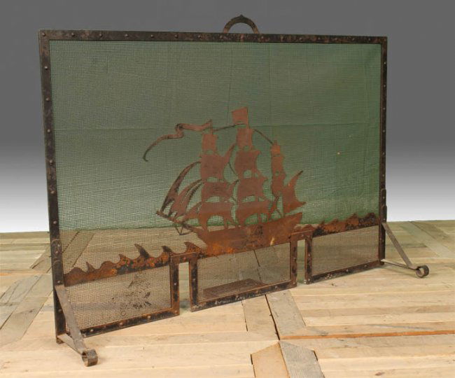673 NAUTICAL INSPIRED IRON FIREPLACE SCREEN SAILING Lot 673