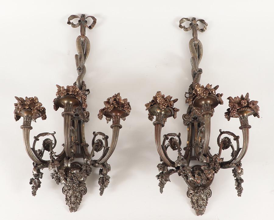 19TH C PAIR FRENCH FIGURAL SCONCES WITH SNAKES 24" (1 of 5)