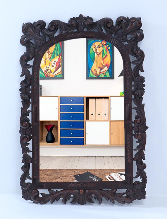 CARVED WALNUT MIRROR C 1900. (1 of 6)