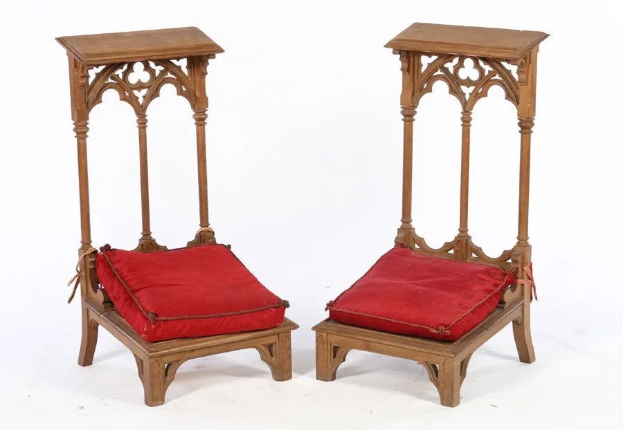 PAIR GOTHIC CARVED PRIE DIEU (1 of 4)