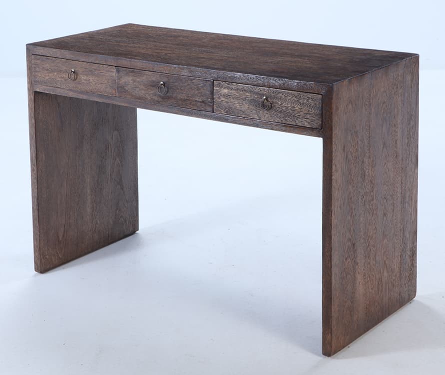 A CERUSED OAK WRITING DESK HAVING THREE DRAWERS IN THE MANNER OF JEAN-MICHEL FRANK. (1 of 6)