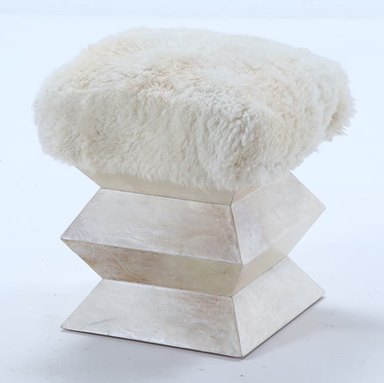 A JEAN MICHEL FRANK STYLE STACKED PRYAMID FORM PARCHMENT COVERED STOOL HAVING  FUR (1 of 3)