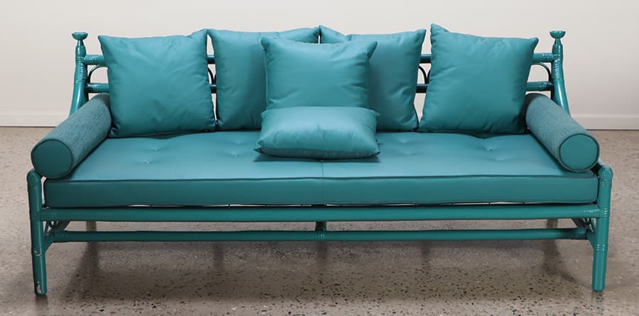 HENRY OLKO FOR WILLOW AND REED PAINTED BAMBOO SOFA WITH MODERN CUSHIONS. (1 of 6)
