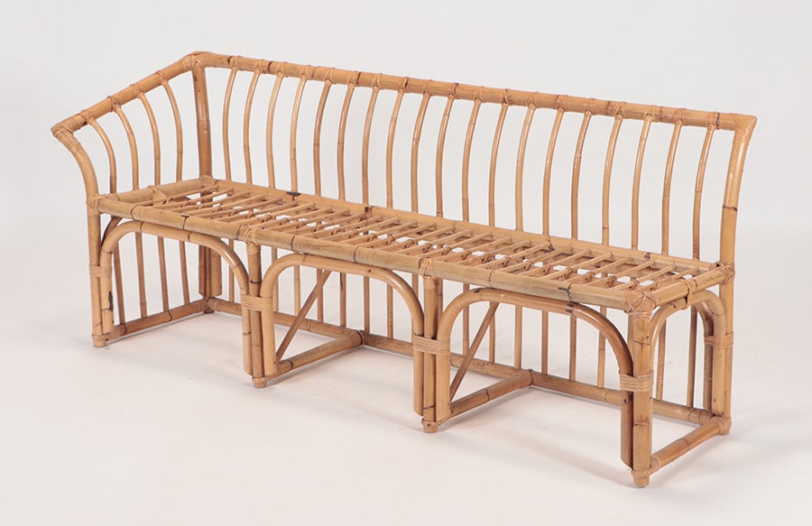 RARE ASYMMETRIC RATTAN BENCH C.1950 (1 of 5)