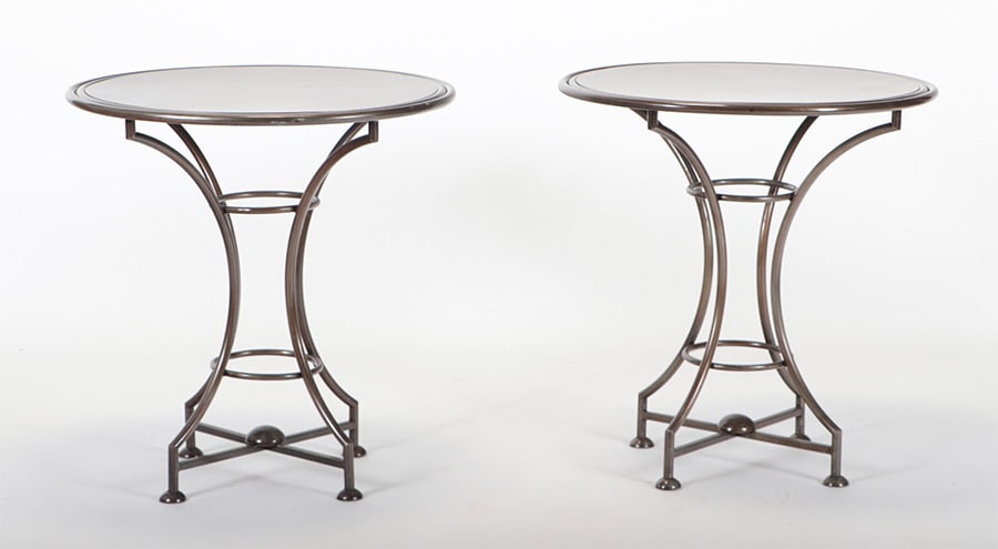 ROUND PAIR IRON END TABLES BRONZE WASH (1 of 4)