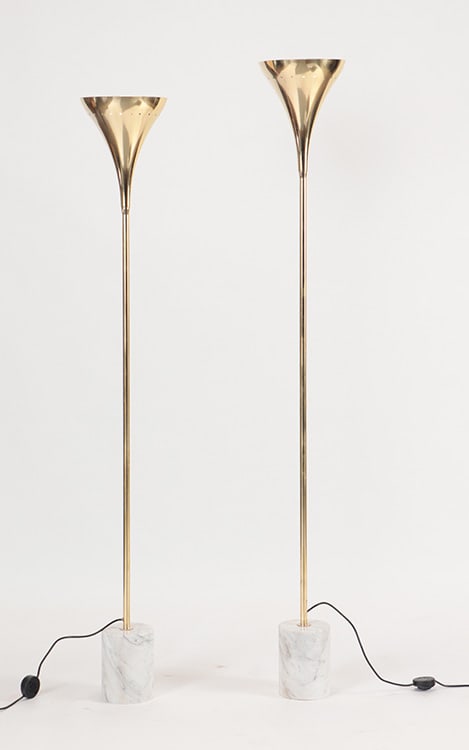 A LOT OF TWO ITALIAN BRASS AND MARBLE FLOOR LAMPS. (1 of 4)