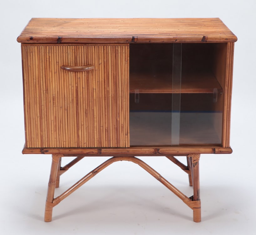 FRENCH RATTAN BAR CABINET WITH FALL FRONT DOOR AND (1 of 9)