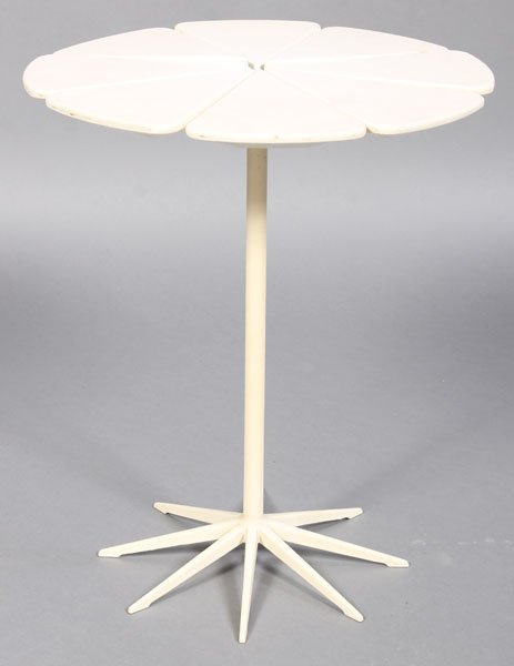 VINTAGE PROTOTYPE RICHARD SCHULTZ SIDE TABLE: A vintage prototype Richard Schultz petal side table having white petals on matching metal base. Provenance: From the Estate of Bob Longwell, former Vice President and Assistant to Chairman of Knoll.
