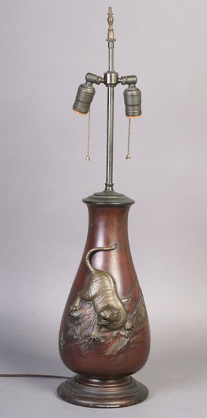 ASIAN SOLID BRONZE TIGER TABLE LAMP