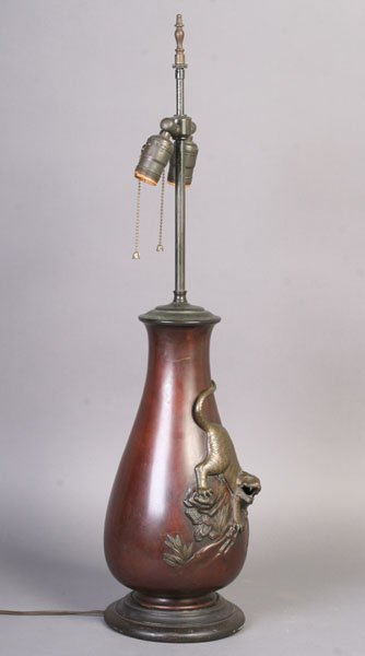 ASIAN SOLID BRONZE TIGER TABLE LAMP - 2