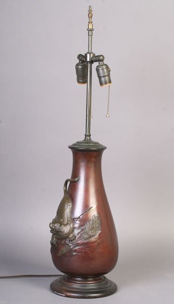 ASIAN SOLID BRONZE TIGER TABLE LAMP - 3