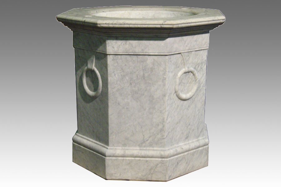 ITALIAN ANTIQUE MARBLE WELL HEAD GARDEN: Italian antique marble well head in the Neoclassical style having ring decoration circa 1890.