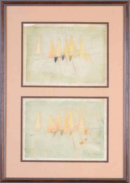 HARRY BERTOIA MONOTYPES TWO IN ONE FRAME: Harry Bertoia (American, 1915-1978) Two Untitled Monotypes, on rice paper, housed in a single frame. Each monotype image: 7 in. x 9.5 in. Provenance: From the Estate of Bob Longwell, former Vice Presi