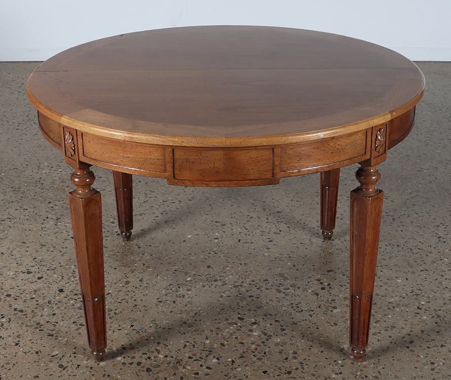 CABINET MADE WALNUT DINING TABLE WITH TWO 20" SKIRTED LEAVES C 1950. (1 of 6)