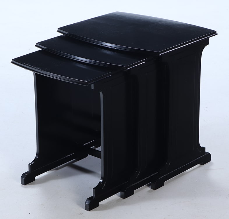 NEST OF THREE TABLES ANDRE ARBUS STYLE: Ebonized wood nest of three tables in the manner of Andre Arbus C 1945. Ht: 21" Wd: 20" Dpth: 16.5"