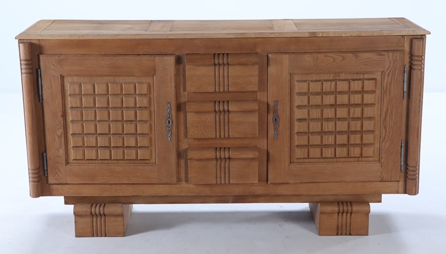 SMALL FRENCH OAK SIDEBOARD IN THE MANNER OF CHARLES DUDOUYT C 1940. (1 of 6)