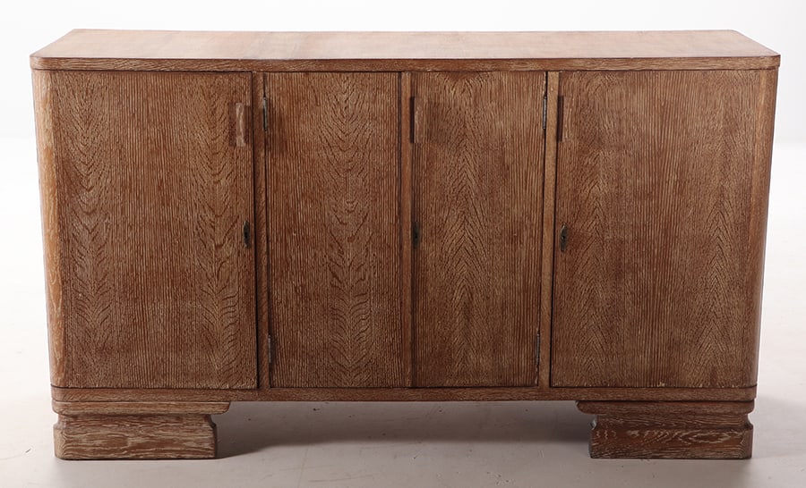 FOUR DOOR FRENCH CERUSED OAK SIDEBOARD C 1940. (1 of 5)