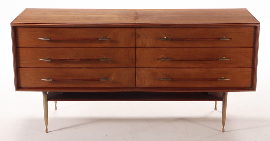 WALNUT DRESSER IN THE MANNER OF T.H. ROBBSJOHN-GIBBINGS HAVING ELONGATED HANDLES AND (1 of 6)