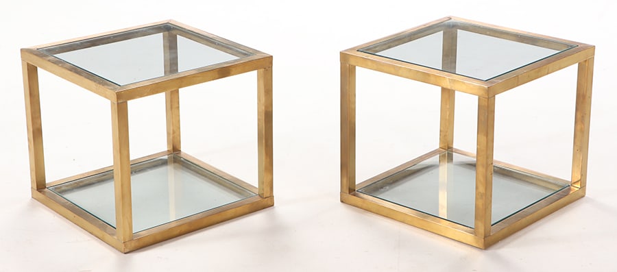 CUBE FORM BRASS AND GLASS END TABLES C 1970. (1 of 7)