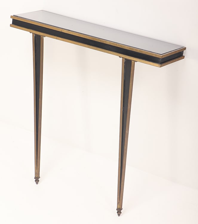TWO-TONE BRONZE AND MIRROR WALL MOUNT CONSOLE TABLE IN THE MANNER OF COMTE C 1940. (1 of 4)
