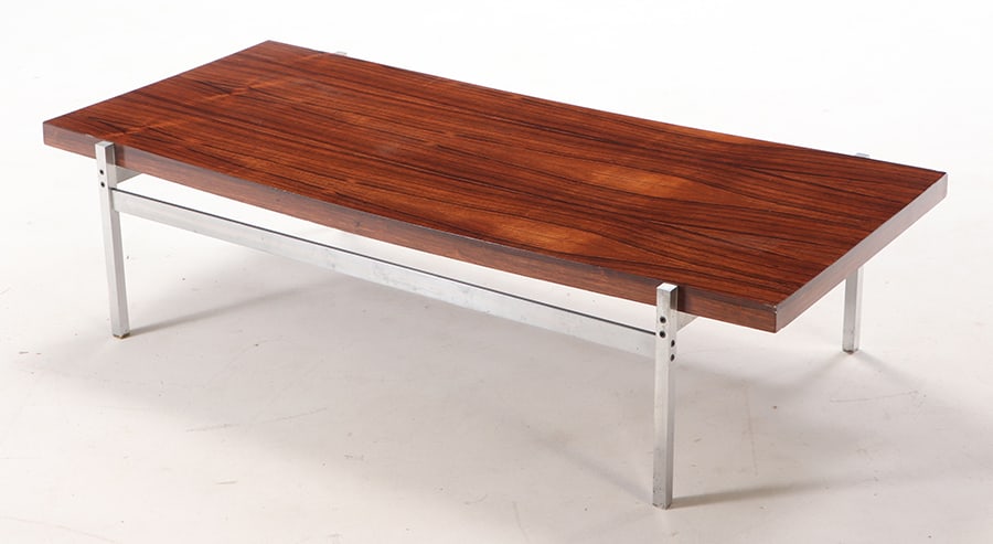 ALUMINUM AND ROSEWOOD COFFEE TABLE C 1965. (1 of 4)