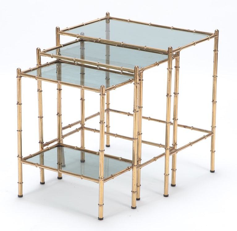 BRASS NESTING TABLES WITH SMOKED GLASS IN THE (1 of 5)