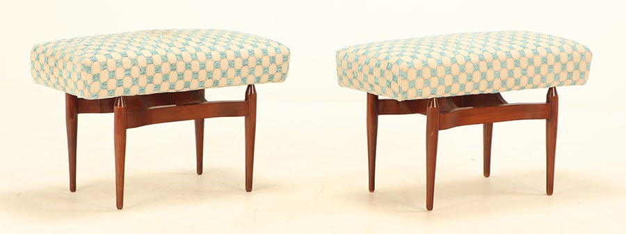 PAIR OF ITALIAN WOOD AND UPHOLSTERED FOOT STOOLS. (1 of 5)