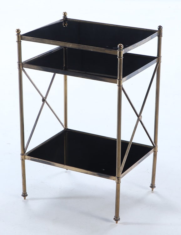 FRENCH BRASS AND OPALINE GLASS THREE TIER TABLE IN THE MANNER OF JANSEN C 1950. (1 of 6)