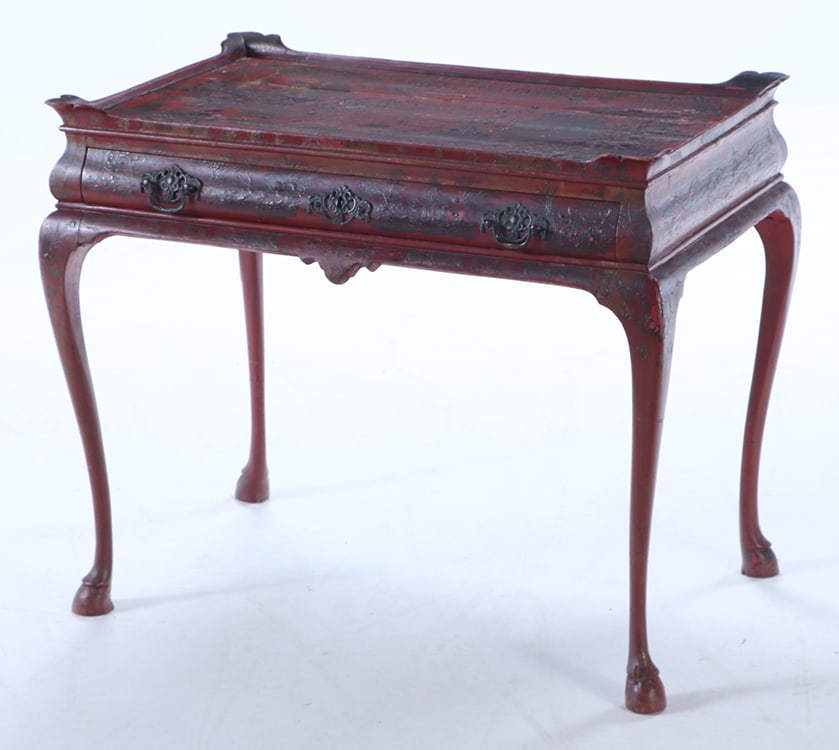 EIGHTEENTH CENTURY TEA TABLE HAVING CHINOISERIE DECORATED CASE WITH SINGLE DRAWER DECORATED WITH (1 of 9)