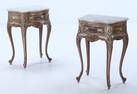PAIR PAINTED, CARVED AND GILT LOUIS XVI STYLE NIGHT STANDS WITH MARBLE TOPS C 1950.